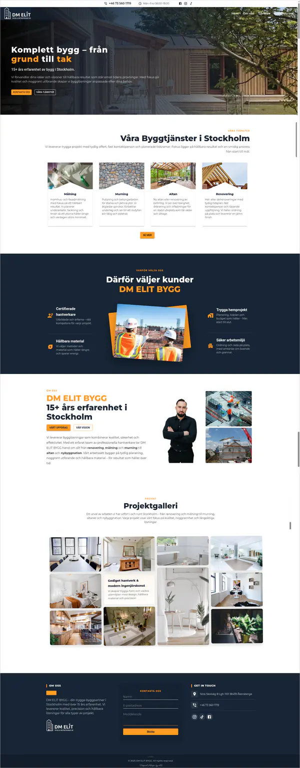 DM Elite Bygg website